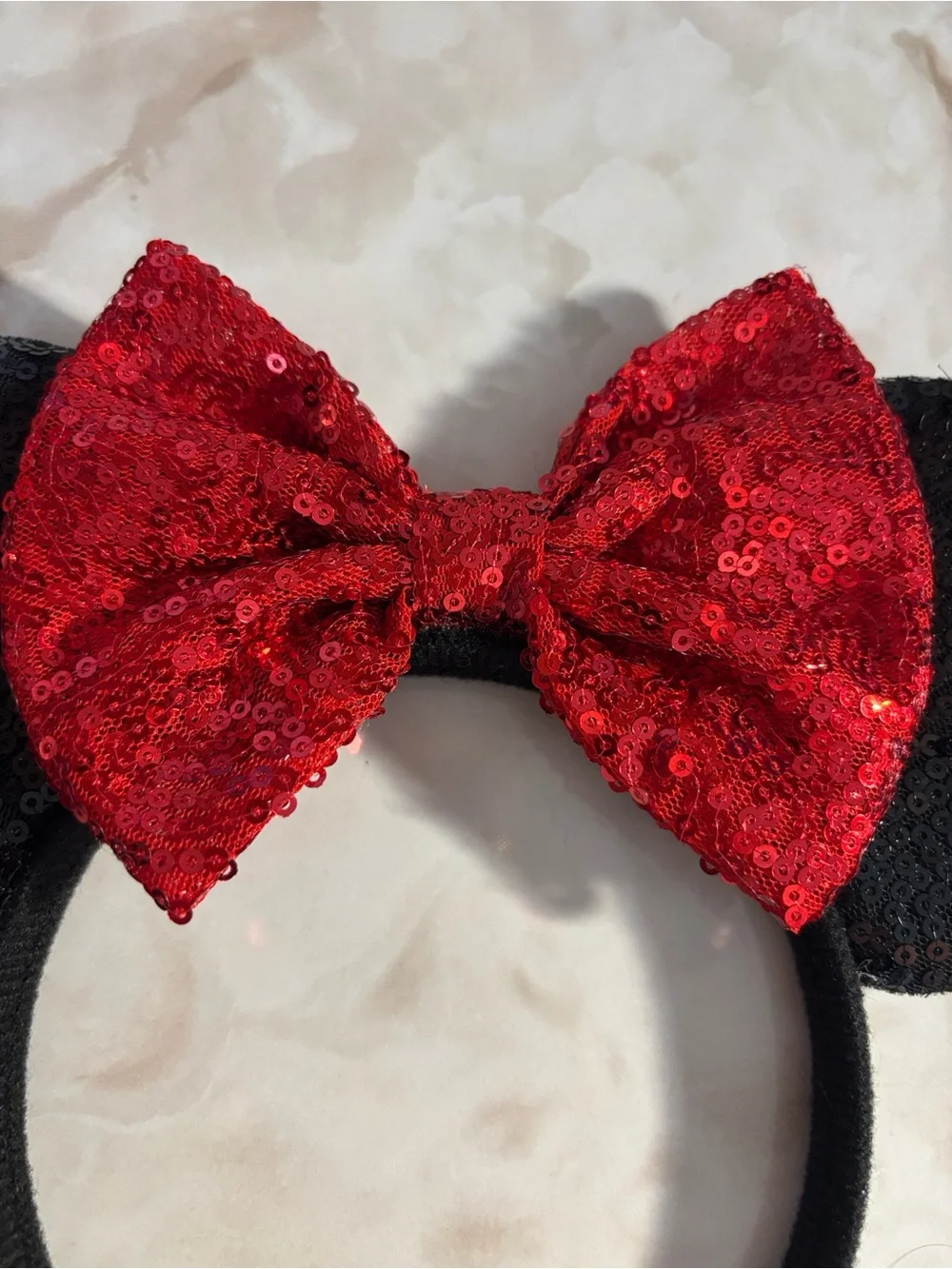 Disney Black Minnie Ears Headband with Red Sequin Bow